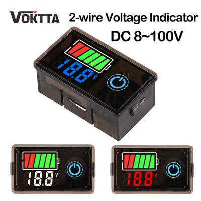 2-wire Digital Voltage Indicator Acid Battery Lithium Universal with Touch Switch 8-100V Lithium Battery Capacity Meter Tester