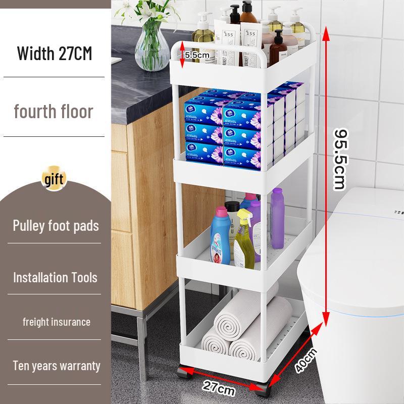 Movable Bathroom Trolley Rack for Layered Gap Storage
