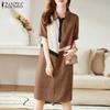 ZANZEA Women Casual Turn Down Collar Short Sleeve Shirt Dress