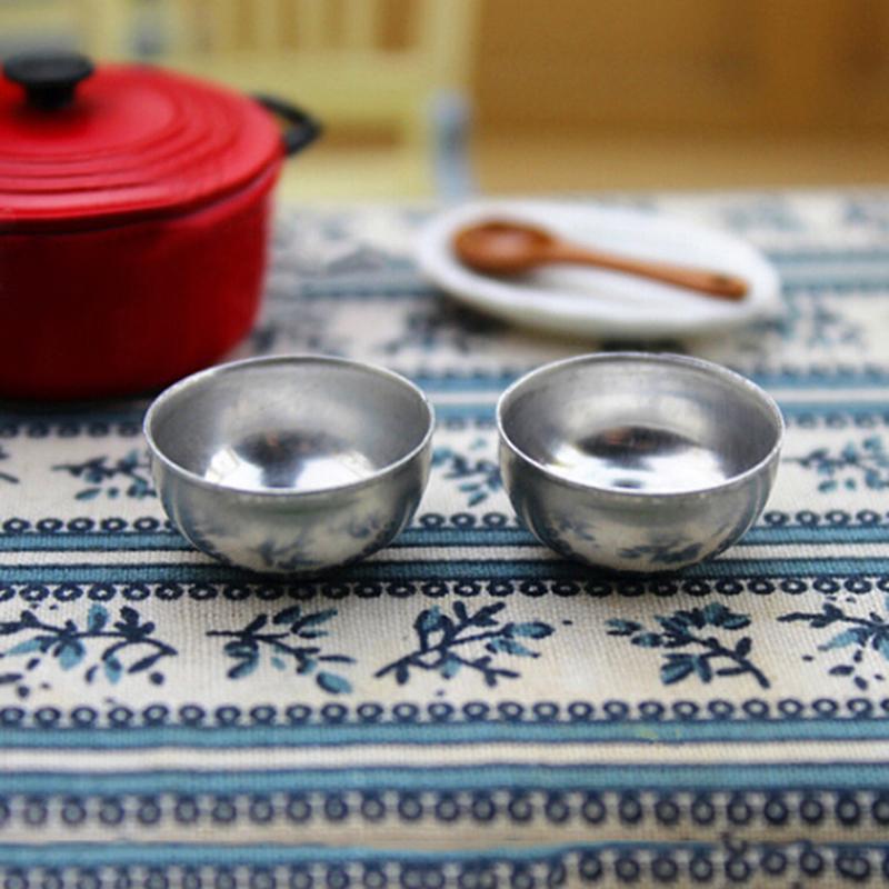 2 Pcs Mini Metal Bowl Toy Match For Families Collectible Gift Furniture Toy 1:12 Dollhouse Miniature