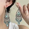 Bohemian Retro Ethnic Style Earrings Long Peacock Plume Diamond Fringed Stud Earrings Temperament High-End Earrings