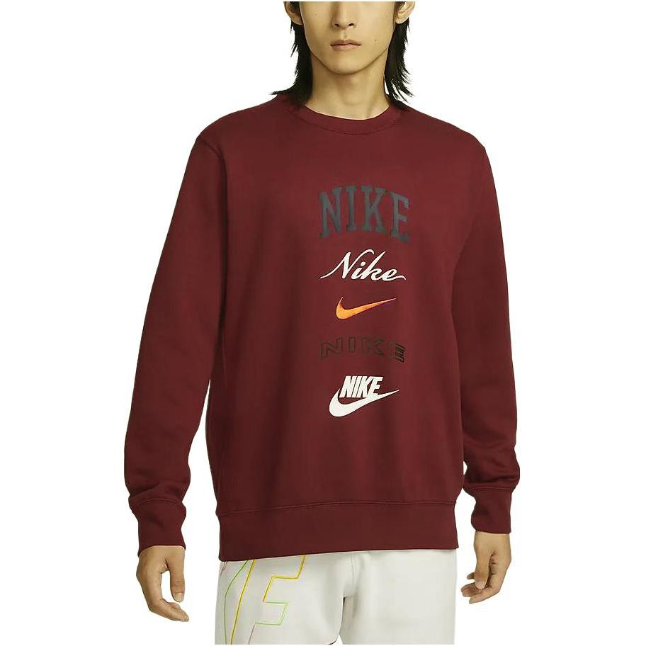 Nike Club Fleece Letter Crewneck Fleece Casual Long Sleeve American Vintage Sweatshirt Men sweatshirt Team-Red FN2611-677