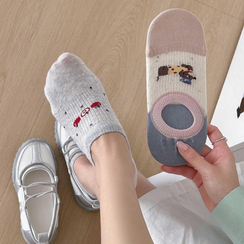 Women's Dot Pattern No-Show Socks, Summer Thin, Anti-Slip Heel, Cute Cartoon, Low-Cut, Invisible Socks