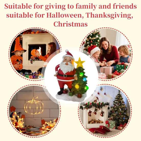 Christmas Santa Figurine Solar Light Resin Snowman Santa Claus Tree Statue Decorative Lamp Home Office Desktop Ornament