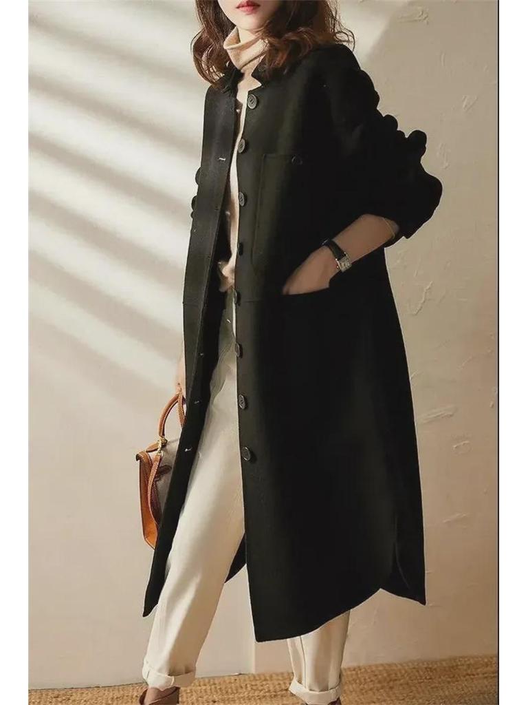2023 Autumn/Winter Women's Wool Coat: Slim, Medium-Long, Simple Shirt Style