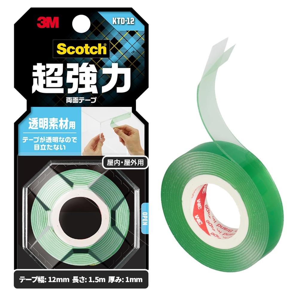 

3M double-sided tape, super strong, transparent, for materials, width 12mm, length 1.5m, Scotch KTD-12, small roll