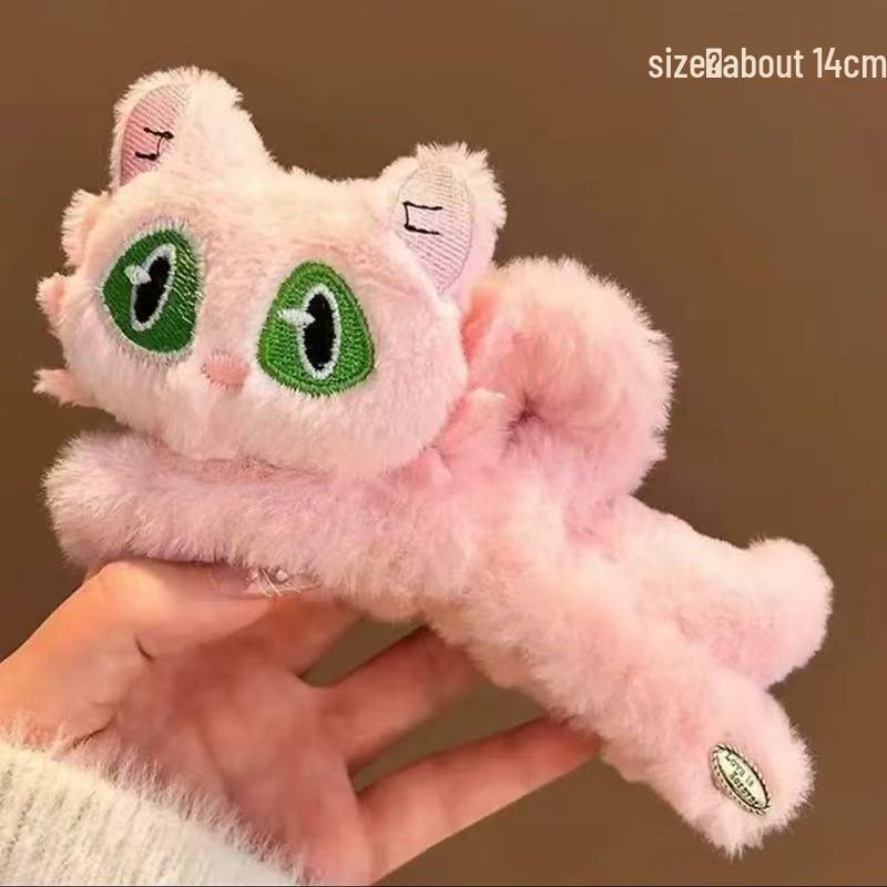Niedliche schwarze Kätzchen Plüsch Haarspange für Frauen - Große Herbst/Winter Kopfbedeckung