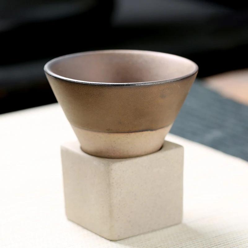 

1pc Retro Japanese Triangular Cone Shape Pottery Tea Coffee Cup Pull Ceramic Mug Rough Latte Tea Porcelain Cup for Home Office 100ml