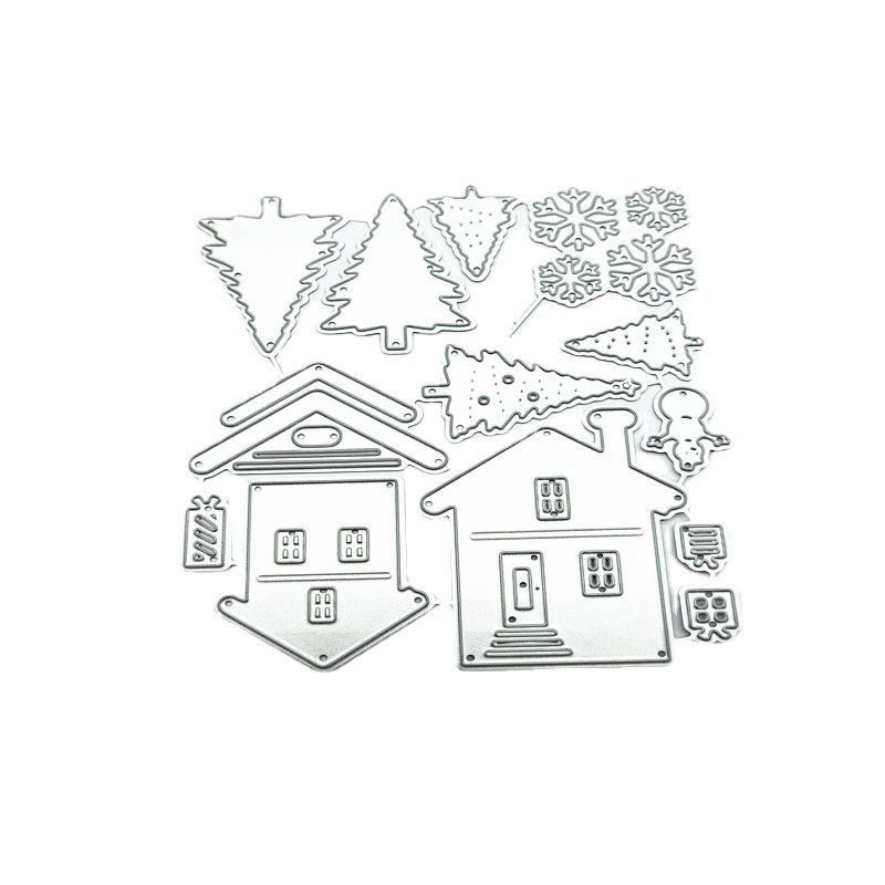 House Christmas Tree and Snowflakes Scrapbooking Metal Cutting Dies Stencils for DIY Album Paper Card Decor