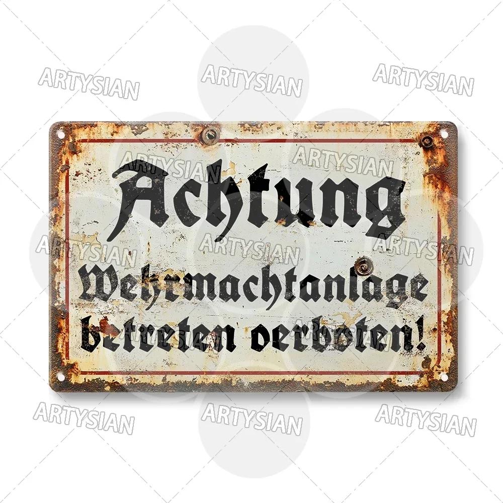Německá vojenská kovová nástěnná socha z doby studené války|Hraniční slogan, Téma Berlínské zdi/NDR, Cínová deska, Dárek na Halloween a Vánoce, Domácí dekorace