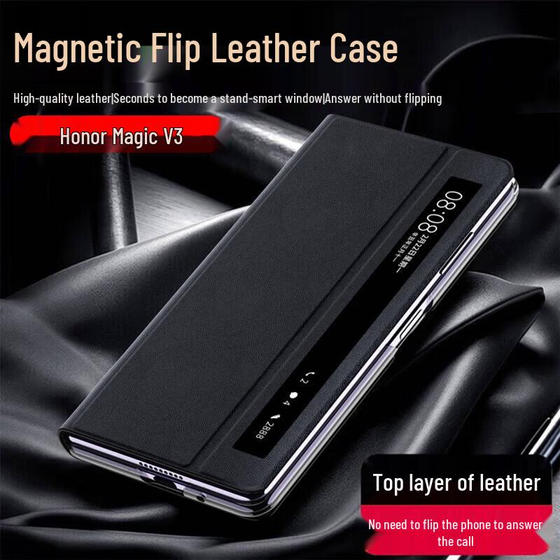 Ekakashop Genuine Leather Magnetic Flip Phone Case for Honor Magic Foldable Phones