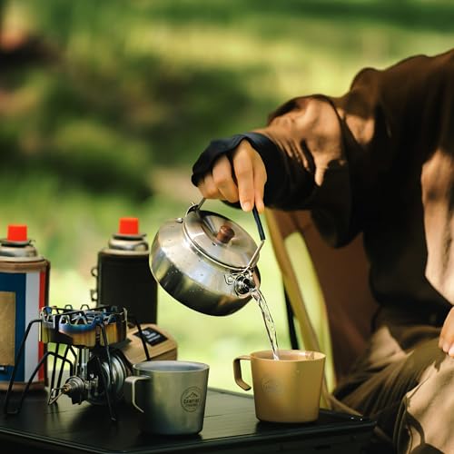 Thous Winds Mini Camping Kettle, Outdoor Kettle, Direct-Stovetop, Stainless Steel, Lightweight, 1-Person Capacity, 0.6L, Includes Mesh Storage Bag