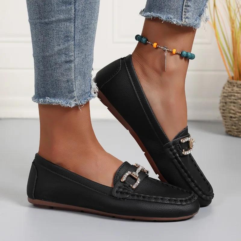 Fashion Ladies Shoes 2025 Brand Shallow Women's Flats Fashion Metal Decoration New Casual Plus Size Light Comfortable Flat Low Heels