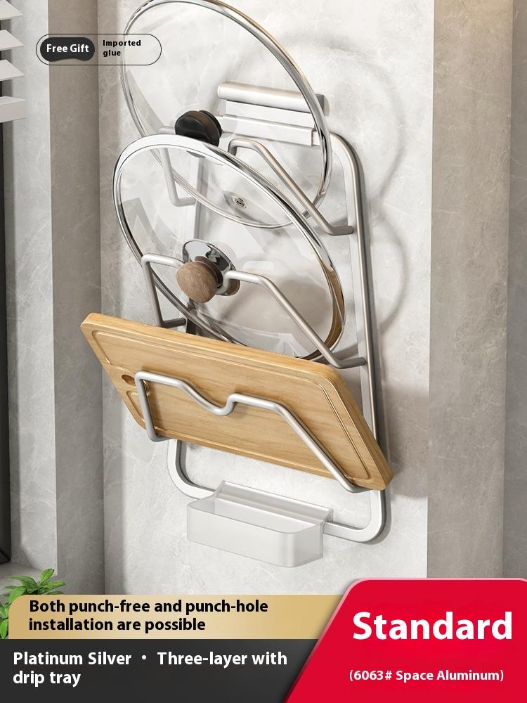 Pot Lid Rack No Punching Wall-mounted Kitchen Rack Large Cutting Board Placer Household Storage Multi-layer Cutting Board Shelf