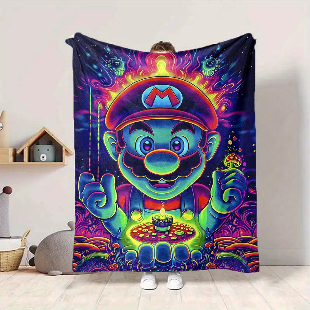 1pc Psychedelic Mario Flannel Blanket, Soft Skin Friendly with Digital Printing, Various Sizes Available for Family, Friends, Birthday