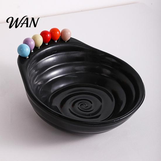Kitchen Fruit Serving Set Bowl with 6 Colorful Forks Large Capacity Spiral Hygienic Bottom Fork Storage Hole for Snacks And Parties Dopamine Color