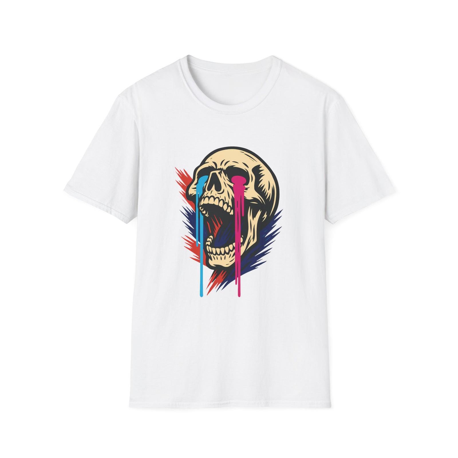 Unisex Softstyle T-Shirt Skull Neon Paint Drip Art Design S