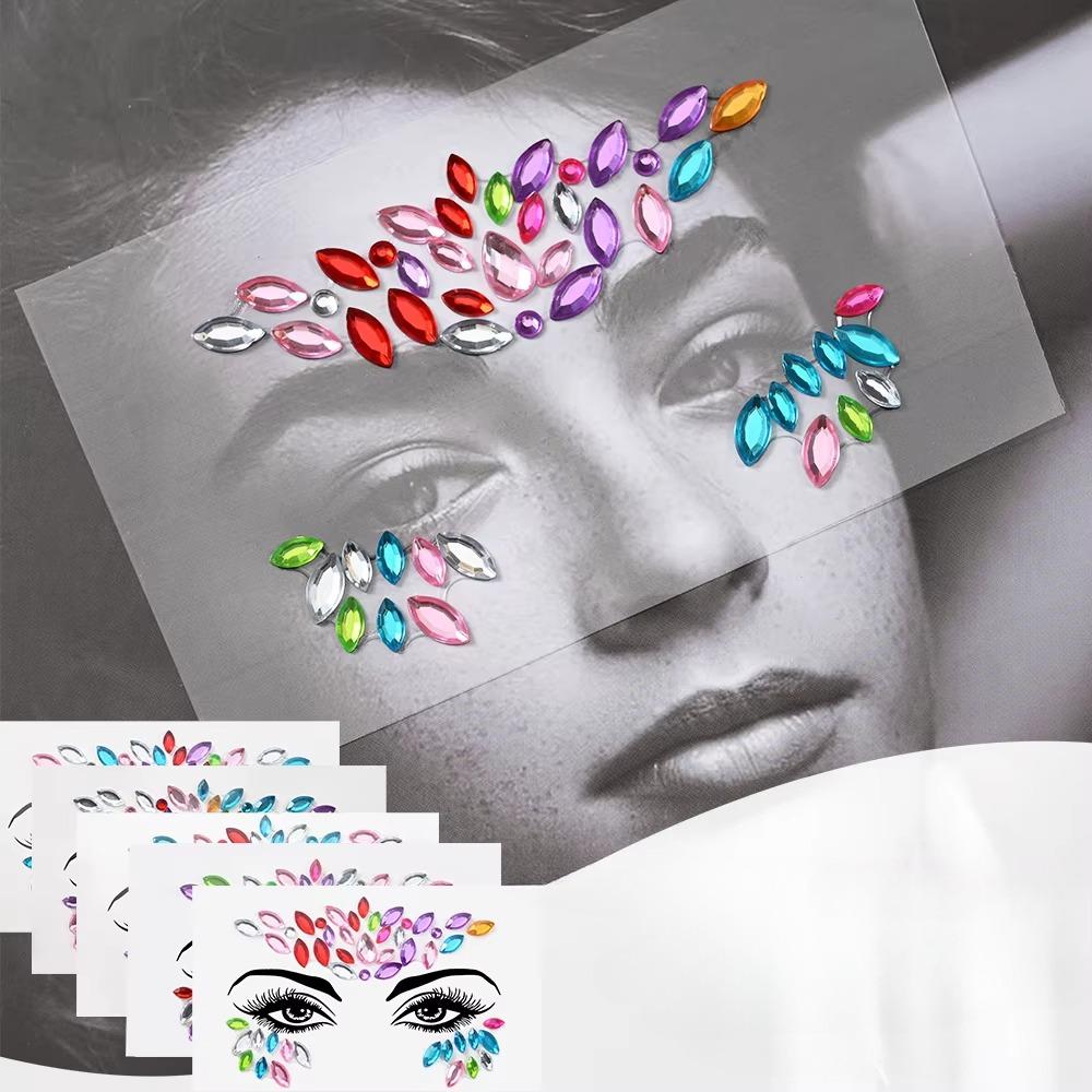 Fashion 3d Mermaid Face Gem Temporary Tattoo Crystal Body Facial Stickers, Shiny Glitter and Rhinestones for Festival Prom Party