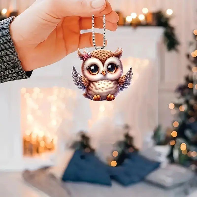 Acrylic Cartoon Playful Owl Pendant For Car Decoration And Cute Interior Accessories