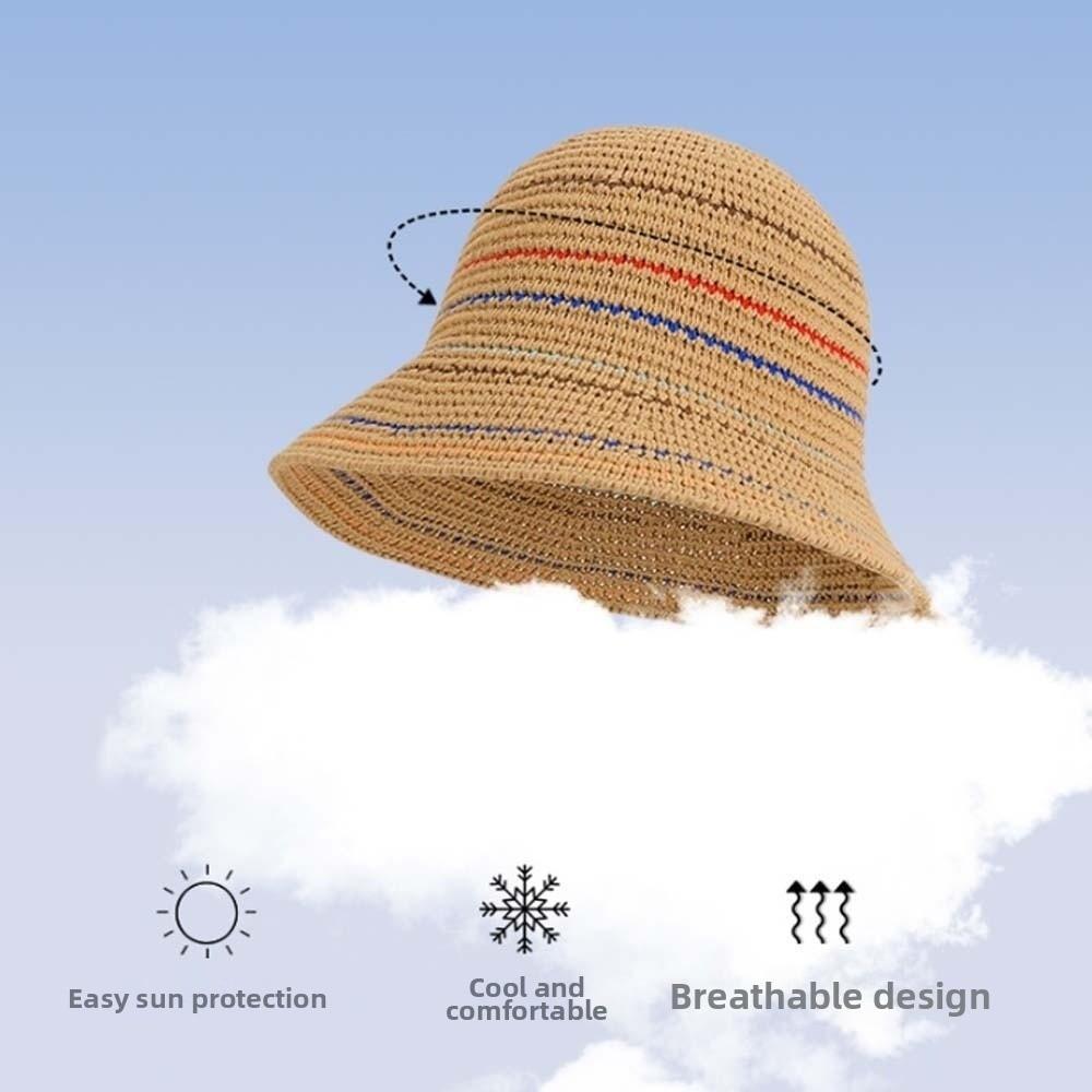 Breathable Knitted Bucket Hat Temperament Colorful Striped Fisherman Hat Vacation