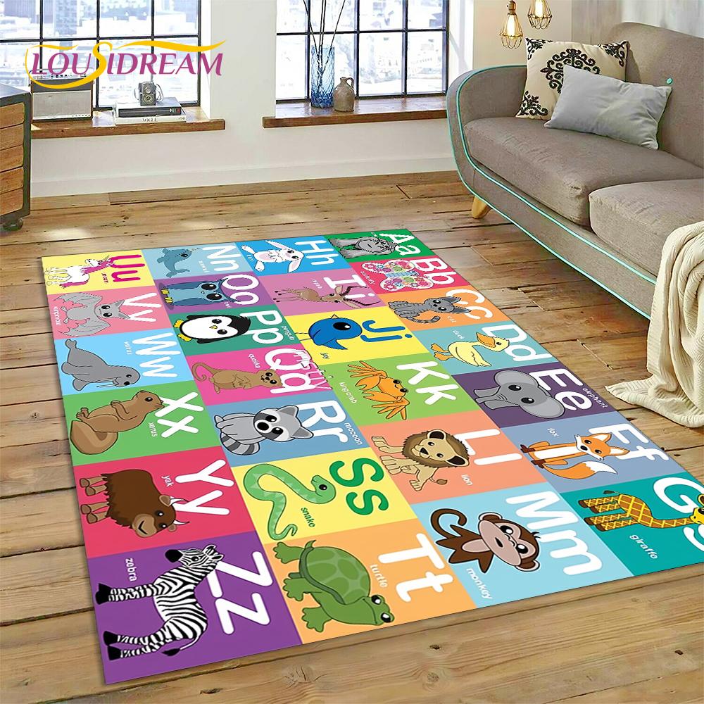 ABC Alphabet Kinder Krabbeln Frühe Bildung Cartoon Kinder Spielzimmer Bereichsteppich, Teppich für Wohnzimmer Schlafzimmer Sofa, Rutschfeste Matte