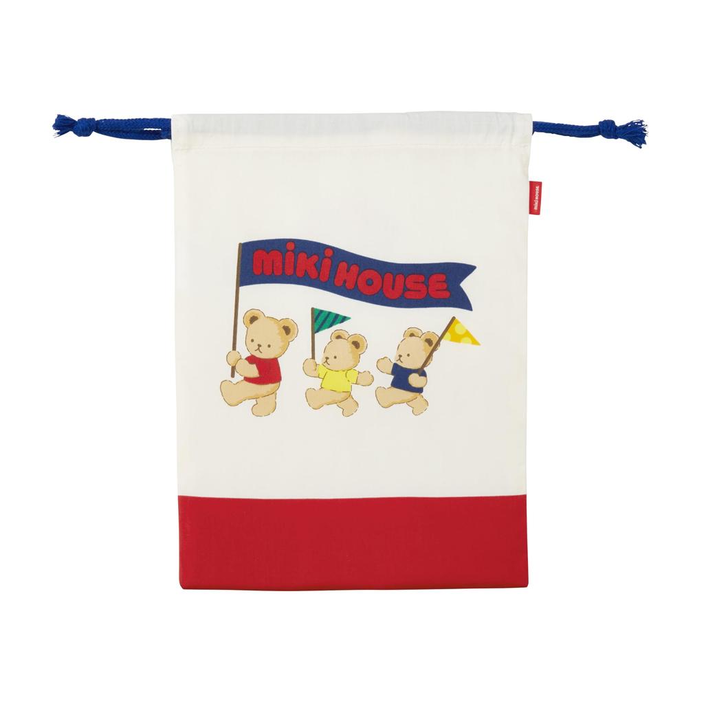 MIKI HOUSE Bear Drawstring Bag, Made in Japan, for Boys and Girls, Baby, Kids, Kindergarten, Nursery, Children's Clothing, 15-4138-680, Red
