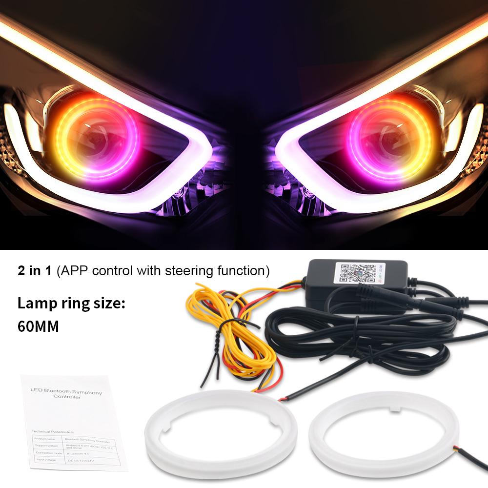 

1set Led Angel Eyes Cotton DRL Halo Rings RGB 60mm 70mm 80mm 90mm DRL Headlight APP Bluetooth with Turn Signal Lights 12V 24V