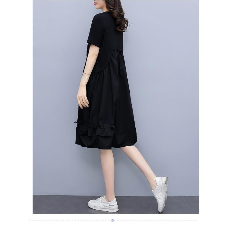 Women's Fashion Summer Spring Short Sleeve O-Neck High Waist Casual Dresses