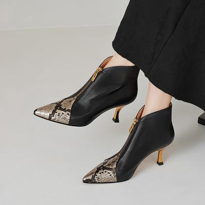 Fashion Pointed Toe Women Sexy Serpentine High Heels Ankle Boots 2024 New Designer Front Zipper Chelsea Boots Elegant Female Pumps