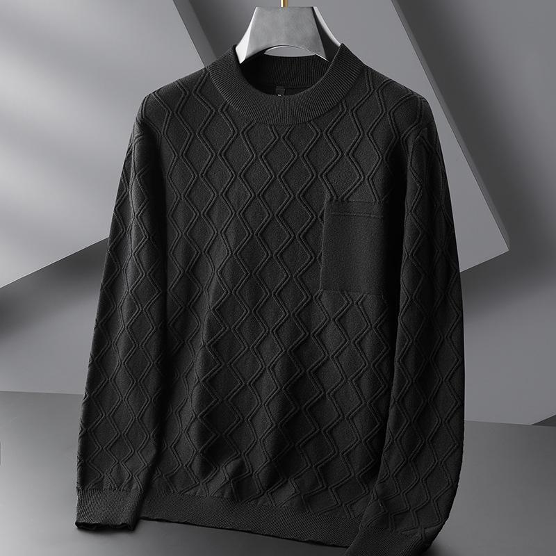 2025 Autumn Plus Size Men's Knitwear: Trendy Casual Round Neck Solid Color Long Sleeve Sweater