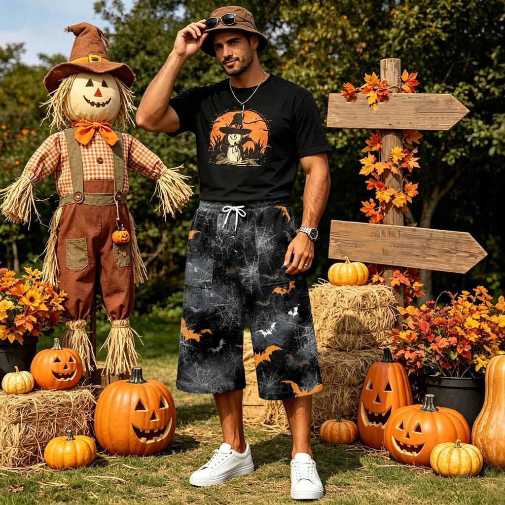 Men's Loose Fit Casual Shorts with Large Pockets Halloween Print