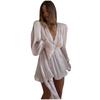 Women's V-neck Flared Sleeves Waist Cinched Fluttering Short Skirt with Ruffled Edges Short Dress for Casual Loose Spring Summer New Women's Clothing