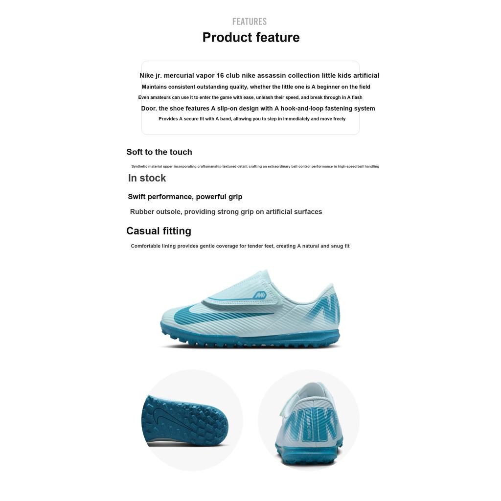 New Nike Mercurial Vapor 16 Anti-Slip Wear-Resistant Low-Top Kids' Soccer Shoes Blue Kids' FQ8291-400