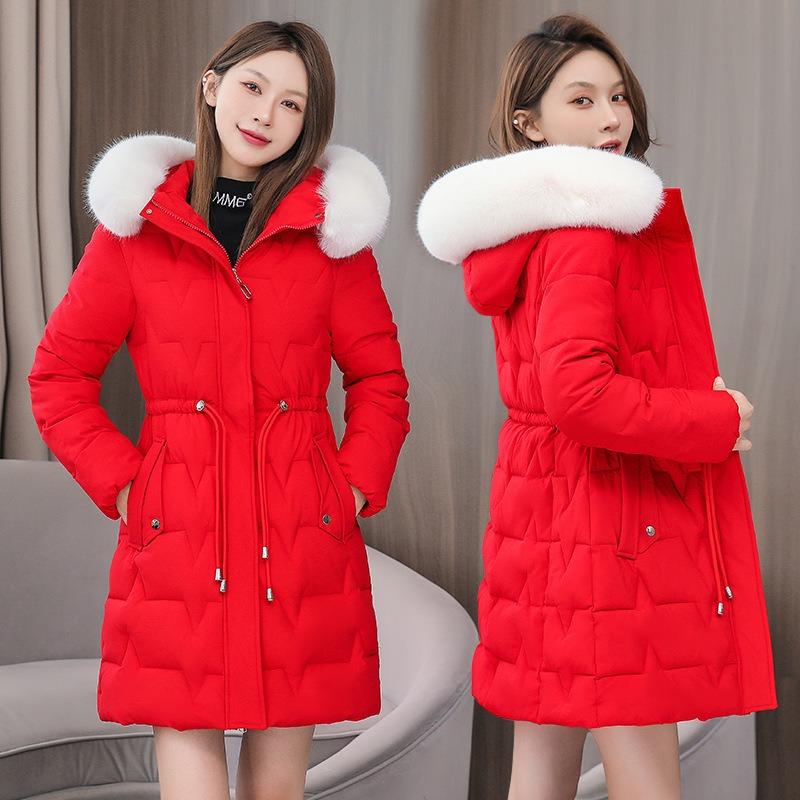 Winter new down cotton-padded clothes women's medium and long thickened warm cotton-padded clothes slim and thin waist jacket cotton-padded jacket