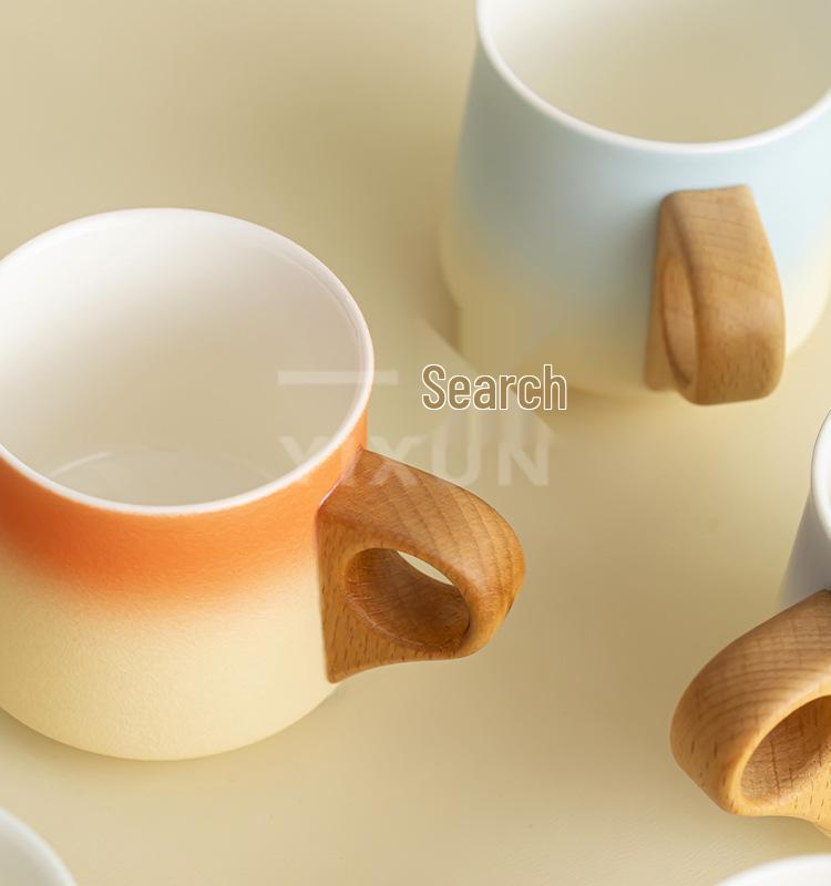 Premium Ceramic Tea Cup Set with Wooden Handles: Elegant Australian White Espresso Cups for Two