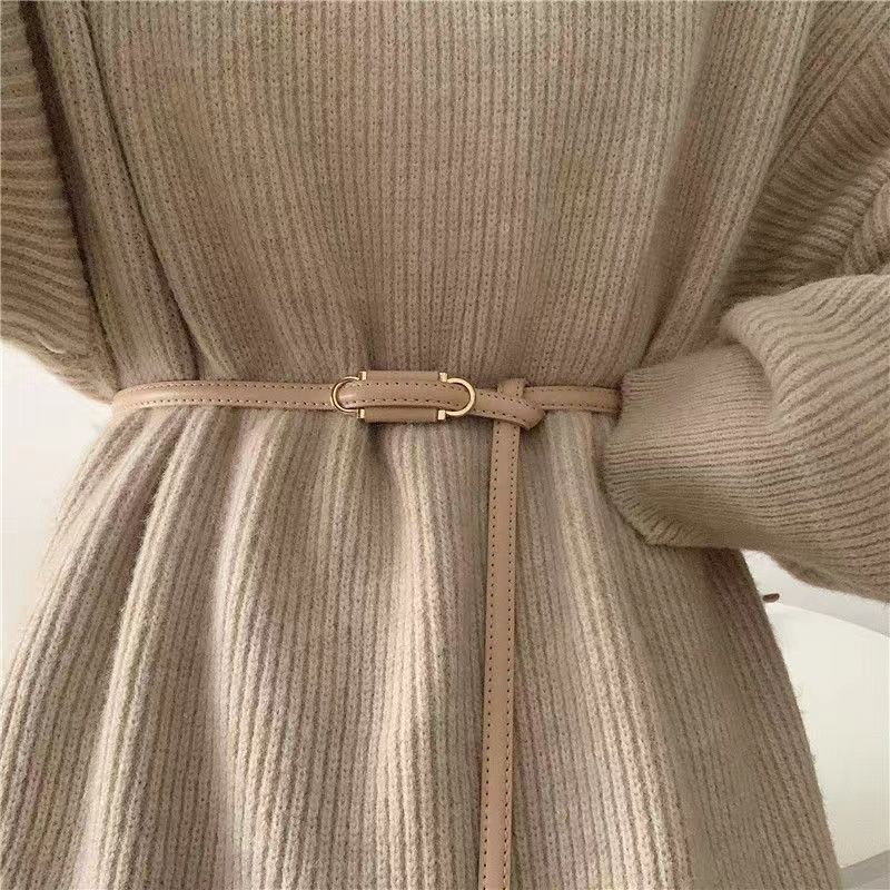 

Stylish Knotted No Hole Dress Soft Leather Trendy Fashion Sweater Jeans Belt Perfect For Fall XPBeige