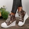 Fashion Leopard Print Wedge Heel Short Boots for Women Fashion Lace Up Platform Ankle Boots Woman Thick Sole Casual High Top Sneakers