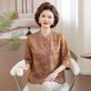 Women's Mid-Aged & Elderly 7-Sleeve Frog Button Shirt - New Chinese Style Spring/Summer Cardigan with Printed Top