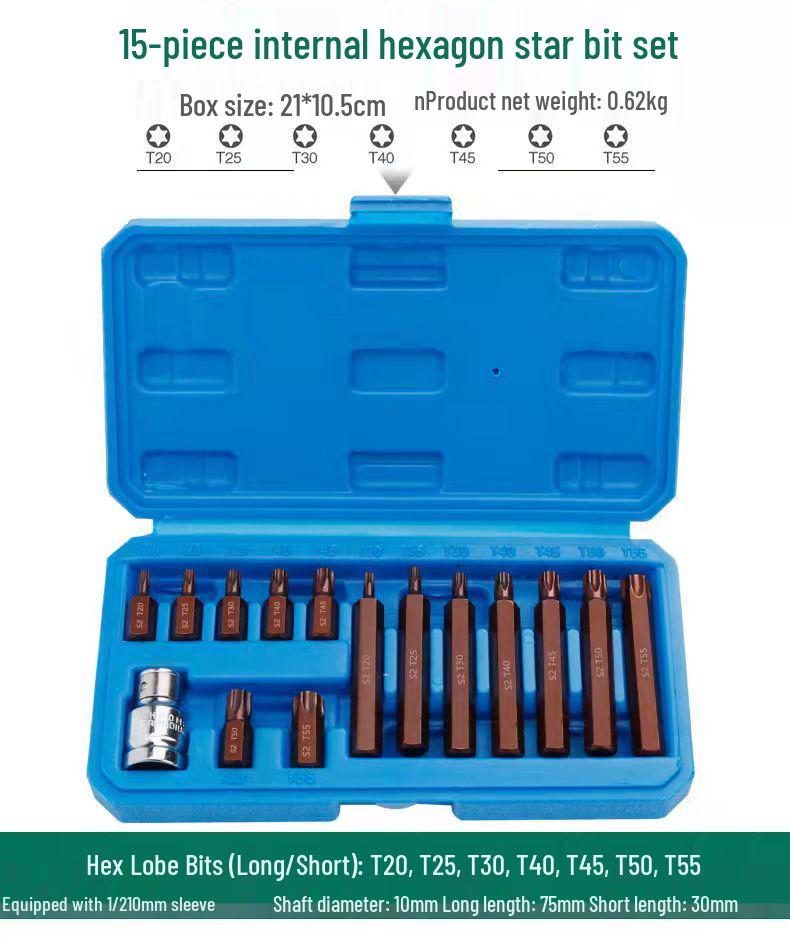 10mm Hex Shank Air Impact Wrench & S2 Star Bit Socket Set for Auto Repair