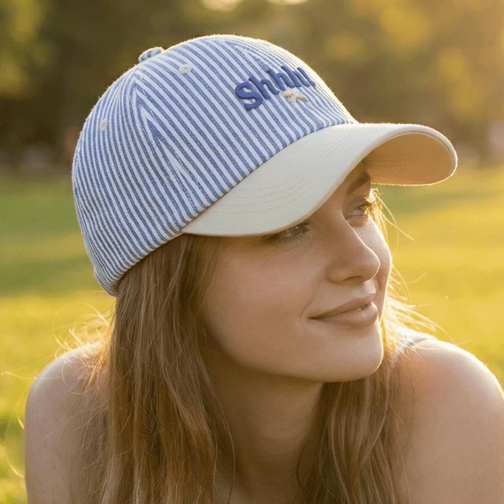 Big Head Circumference Striped Baseball Cap Letter Embroidered Cotton Baseball Cap  Girl