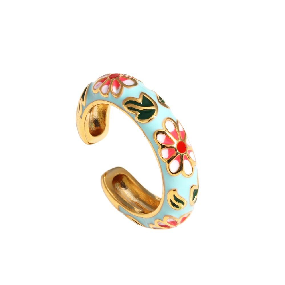 

Adjustable Flower Enamel Ring Colorful Dripping Oil Opening Ring Jewelry Minimalist Flower Finger Ring Gift світло-синій колір