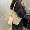 Simple Solid Color Weave Tote Bag Large Capacity PU Straw Shoulder Bag With Coin Purse Bohemian Beach Straw Handbag Women