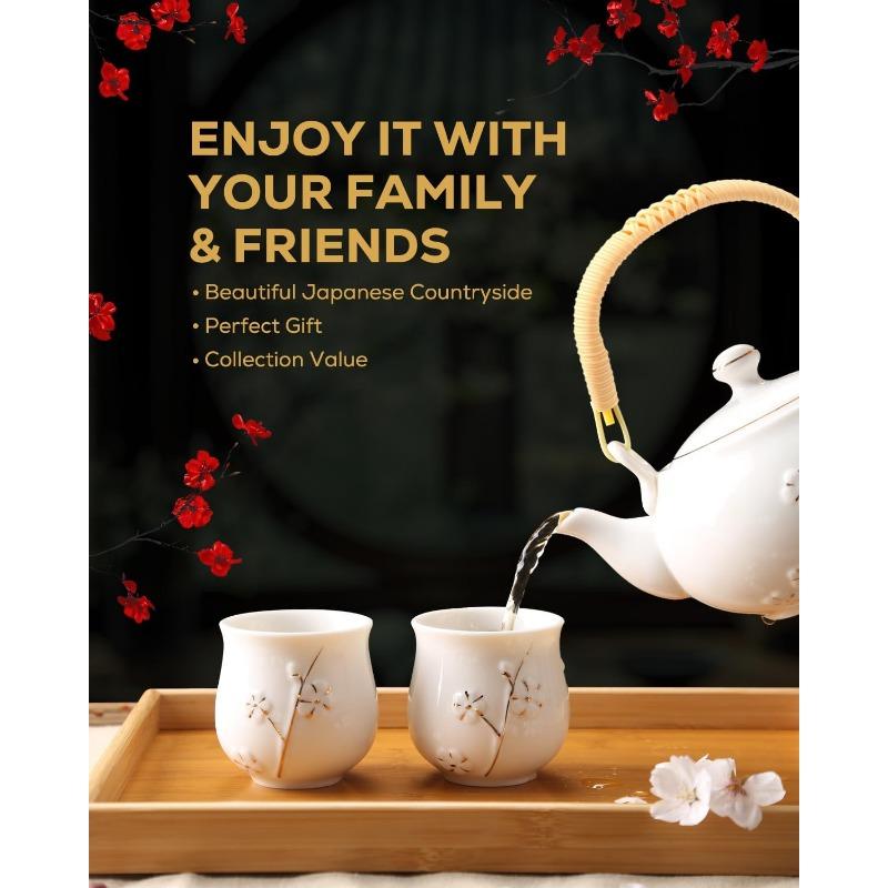 ChineseTea Sets - White Porcelain Tea Set with 1 Teapot Set, 6 Tea Cups, 1 Tea Tray, 1 Stainless Infuser, Minimalist Household Tea-things