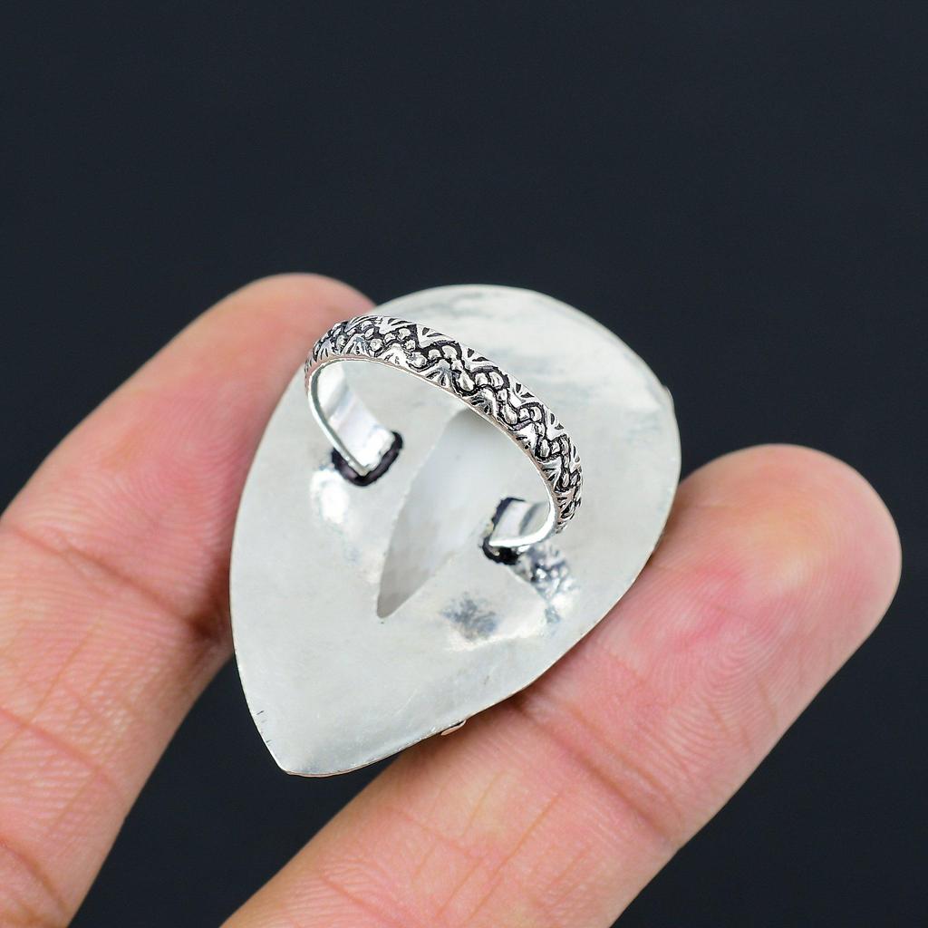 Natural Scolecite Gemstone 925 Sterling Silver Statement Ring Size 8 For Women