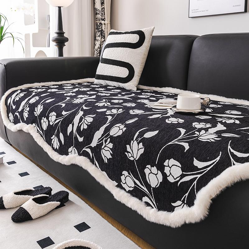 Nordischer Pastoralstil Blume Tausendförmig Sofakissen Chenille Kratzfest Sofahandtuch Überwurf Stoffkissen