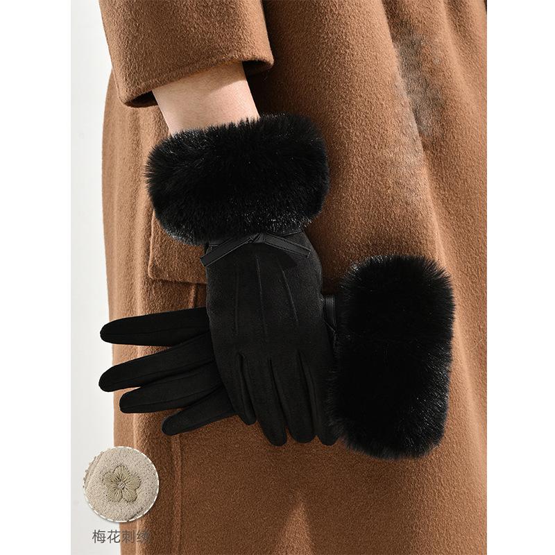 Gloves women's day electric car windproof warm gloves women fleece windproof cold