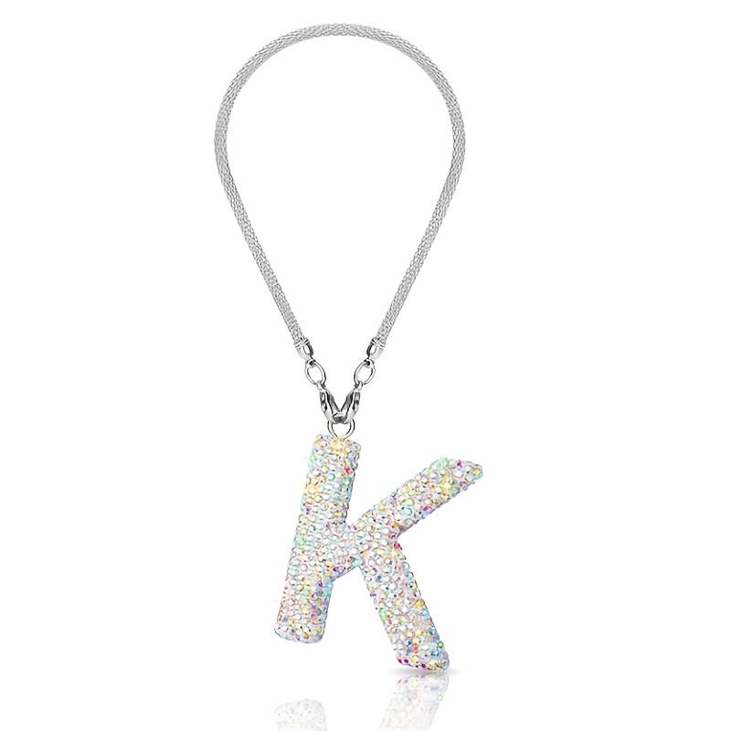 

1 шт. Прикраса для автомобільного дзеркала заднього виду з райдужними літерами, що висить, щасливий кришталевий кулон, блискучі автомобільні аксесуари, прикраса для автомобіля зі стразами K