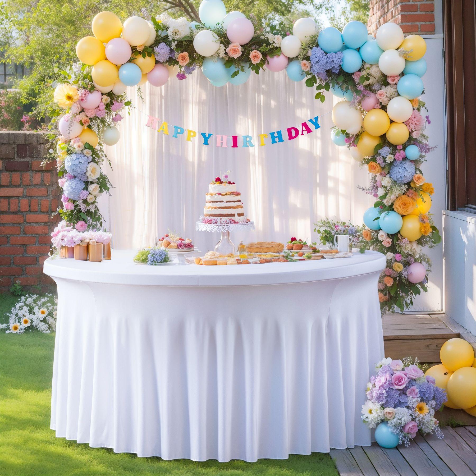 

Круглая скатерть из спандекса 4/5/6 футов, не мнущаяся, эластичная, облегающая, с оборкой для детского душа, свадебной вечеринки, банкета 6FT 183x78cm белый