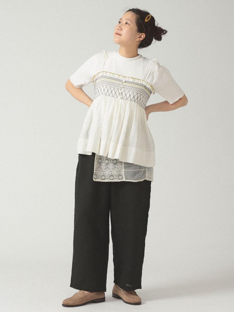 Beams Boy Women's Shirred Camisole S/S Shirt, IVORY FREE