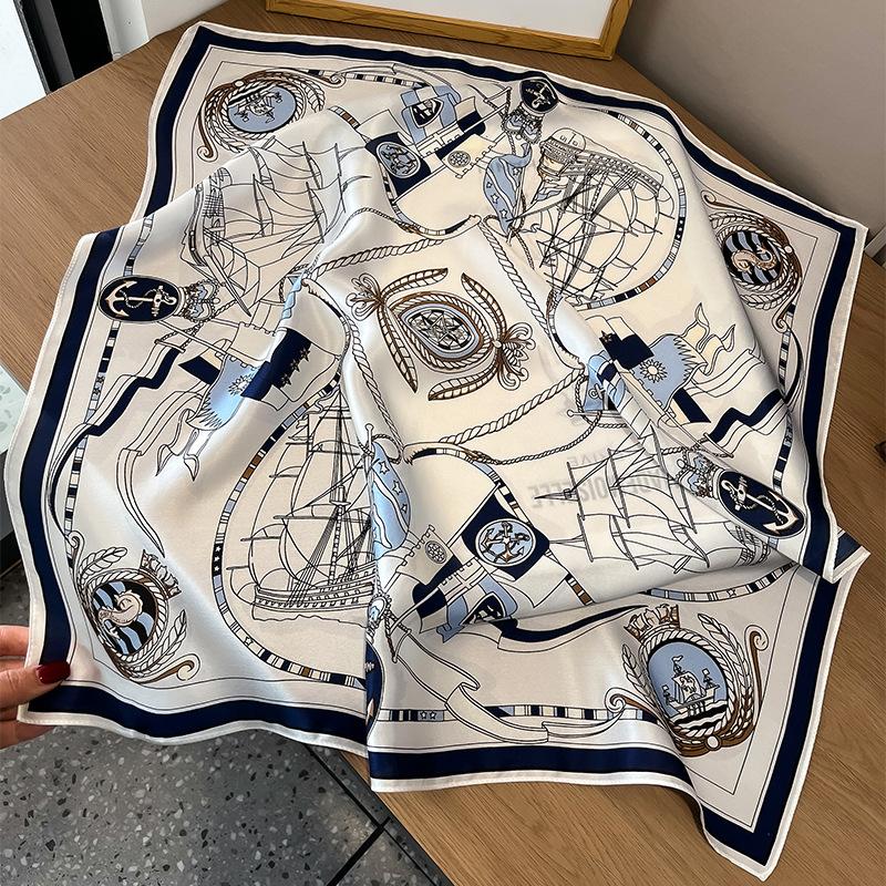 Fashion light luxury silk silk scarf women s new spring versatile navigator silk 70 square scarf 100% mulberry silk scarf 66